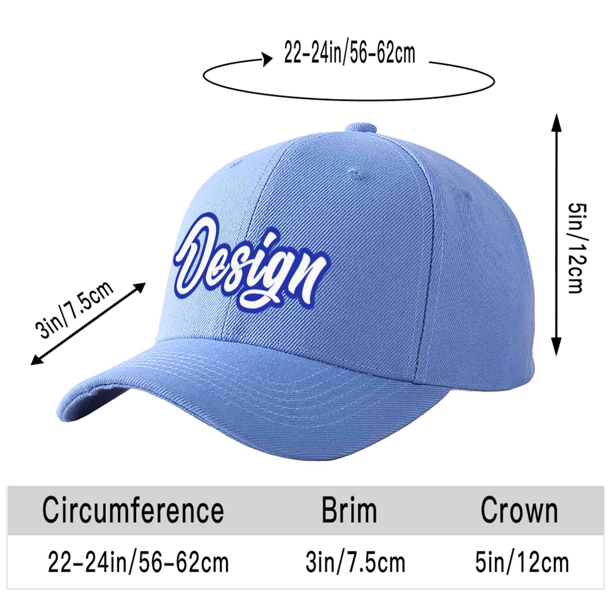 Custom Sky Blue White-Royal Curved Eaves Sport Design Baseball Cap