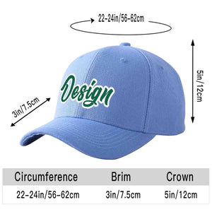 Custom Sky Blue Kelly Green-White Curved Eaves Sport Design Baseball Cap