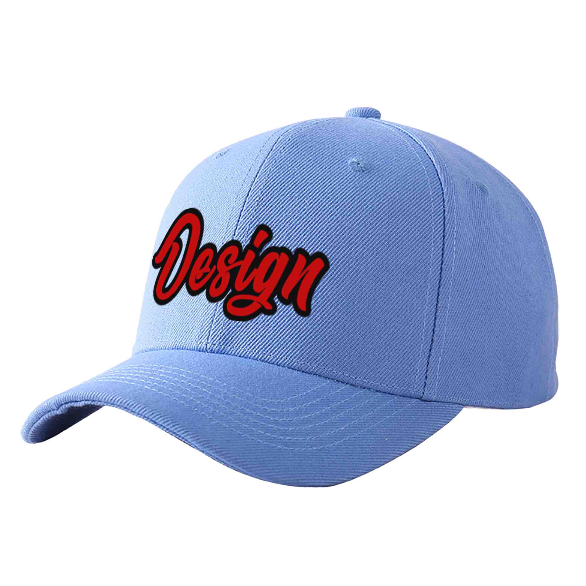 Custom Sky Blue Red-Black Curved Eaves Sport Design Baseball Cap