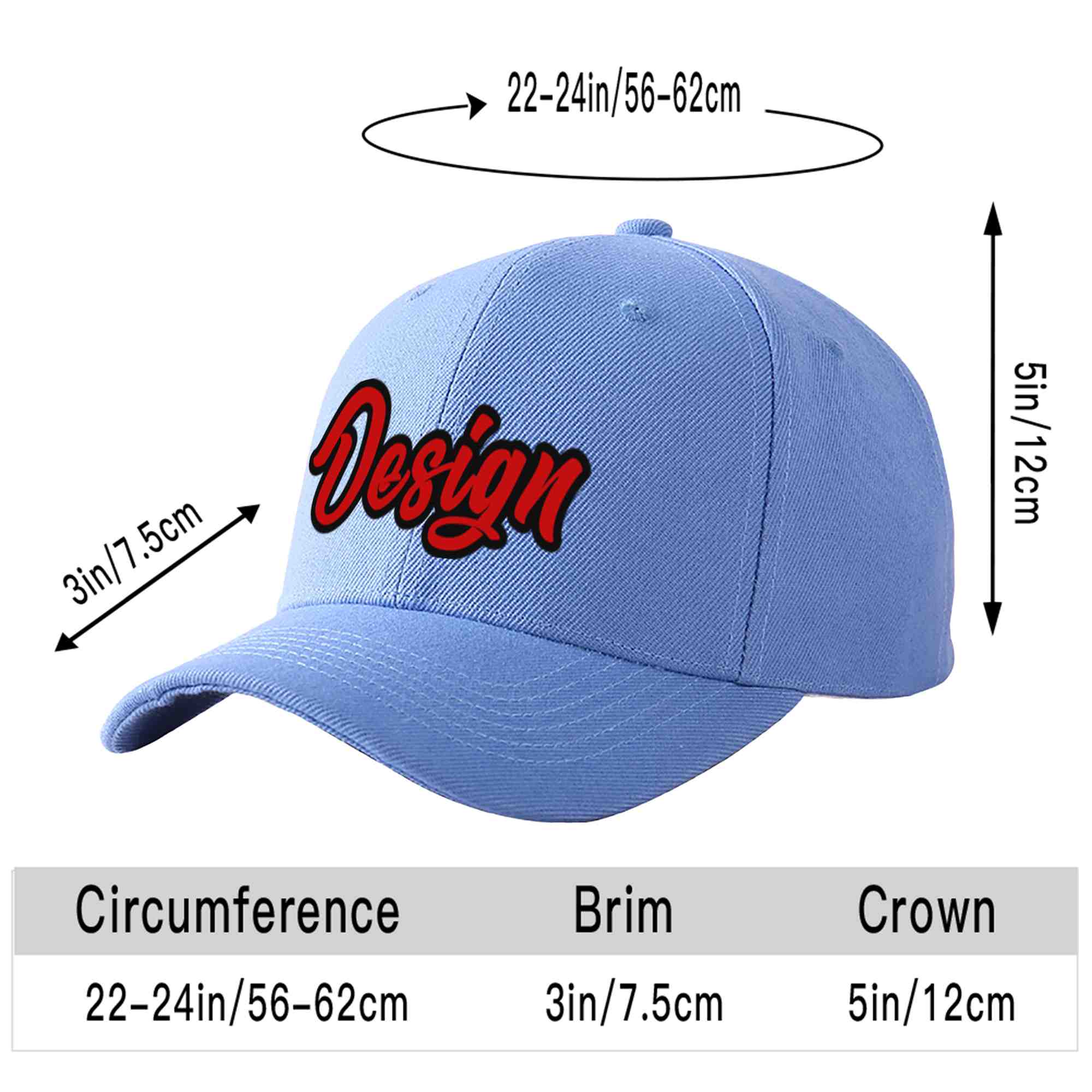 Custom Sky Blue Red-Black Curved Eaves Sport Design Baseball Cap