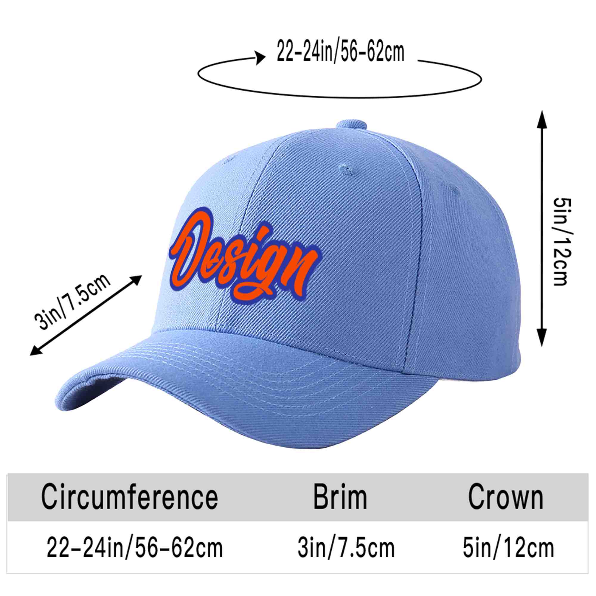 Casquette de baseball personnalisée bleu ciel orange-royal courbée Eaves Sport Design