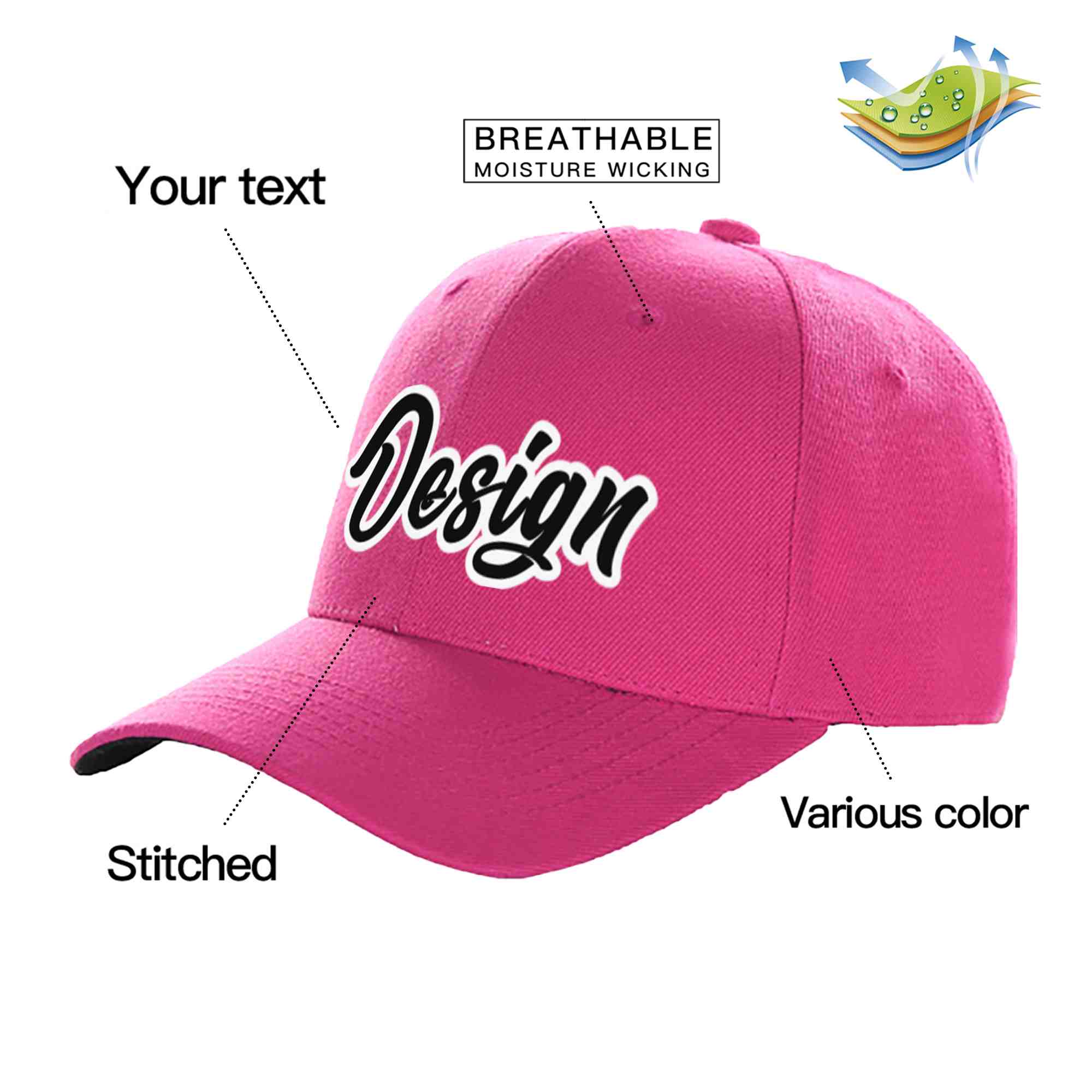 Custom Rose Red Black-White Curved Eaves Sport Design Baseball Cap