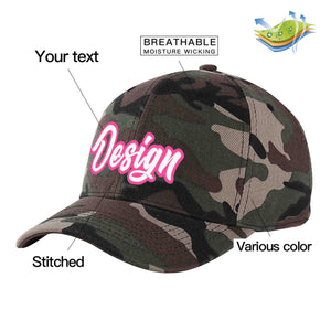 Casquette de baseball personnalisée camouflage blanc-rose avec avant-toit incurvé et design sportif