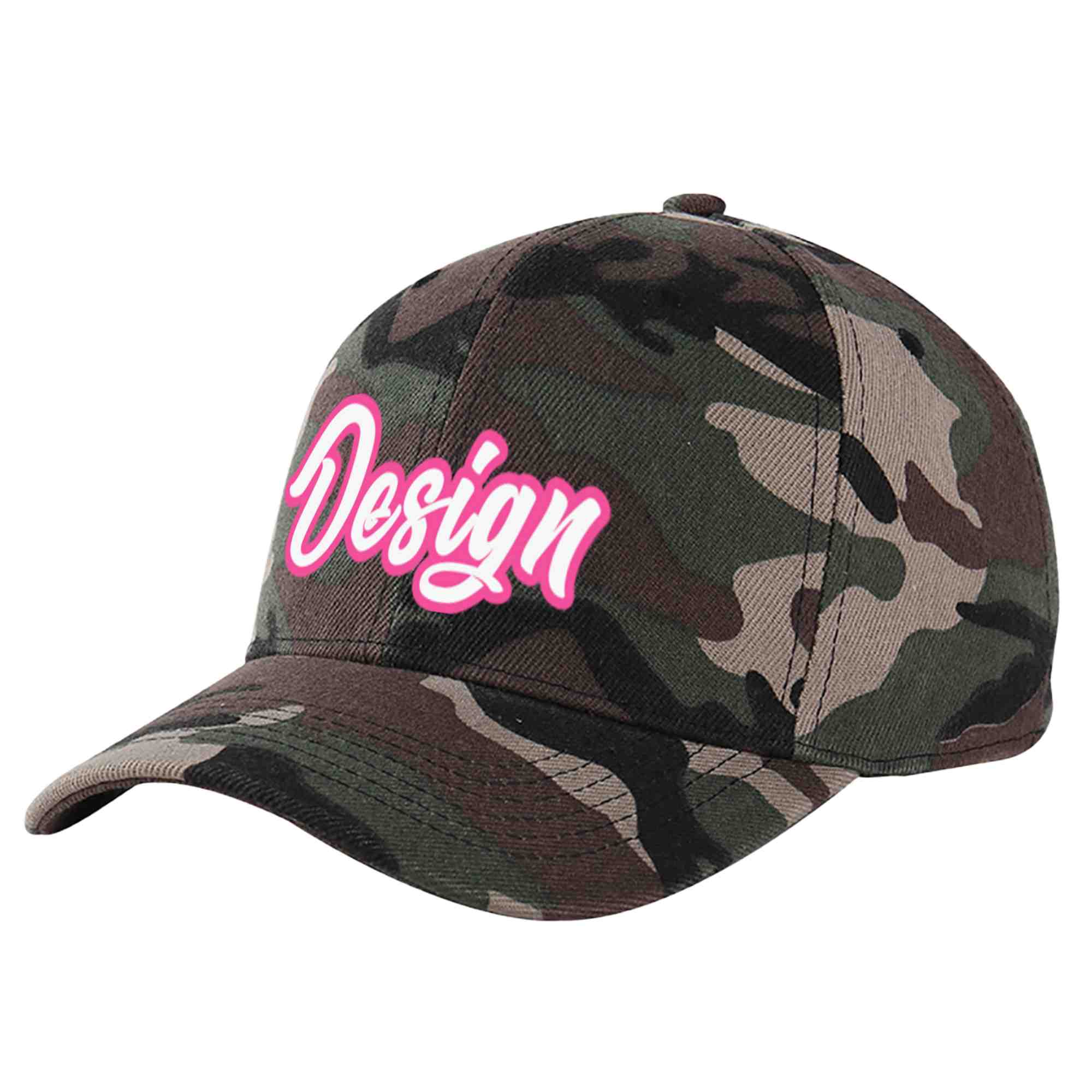 Casquette de baseball personnalisée camouflage blanc-rose avec avant-toit incurvé et design sportif