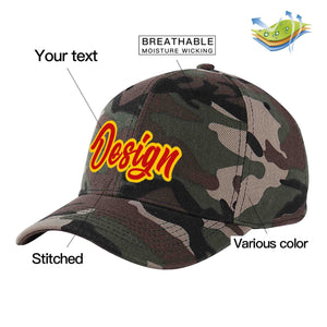 Custom Camo Red-Yellow Curved Eaves Sport Design Baseball Cap