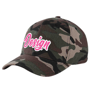 Custom Camo Pink-White Curved Eaves Sport Design Baseball Cap