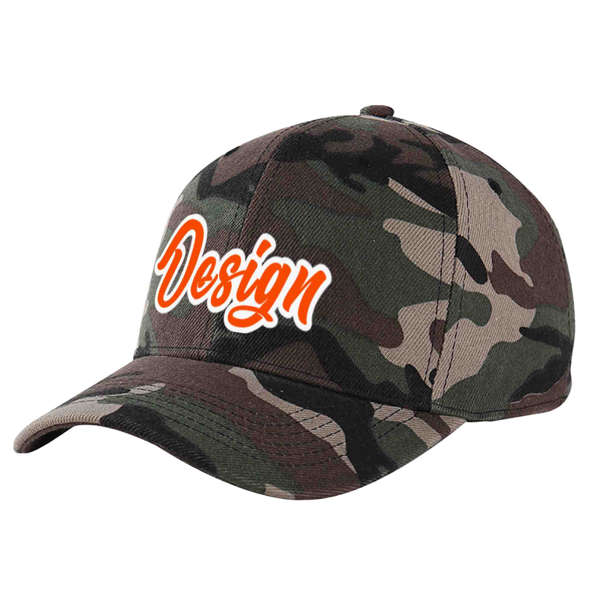 Custom Camo Orange-White Curved Eaves Sport Design Baseball Cap