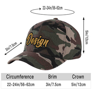 Custom Camo Old Gold-Black Curved Eaves Sport Design Baseball Cap