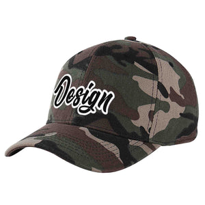 Custom Camo Black-White Curved Eaves Sport Design Baseball Cap