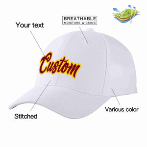 Conception personnalisée de casquette de baseball de sport incurvée blanc cramoisi-jaune pour hommes/femmes/jeunes