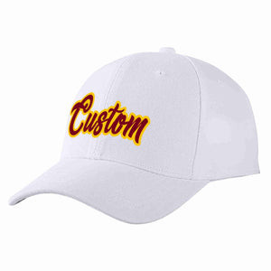 Conception personnalisée de casquette de baseball de sport incurvée blanc cramoisi-jaune pour hommes/femmes/jeunes