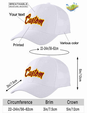 Conception personnalisée de casquette de baseball de sport incurvée blanc cramoisi-jaune pour hommes/femmes/jeunes