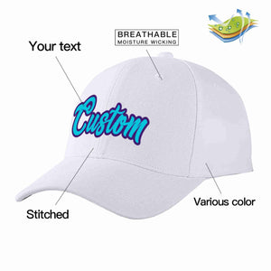 Conception personnalisée de casquette de baseball de sport incurvée bleu clair-violet blanc pour hommes/femmes/jeunes