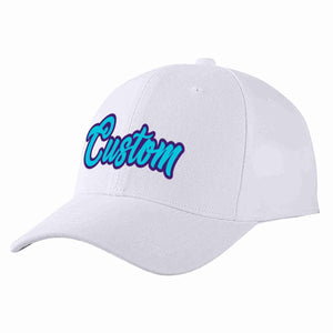 Conception personnalisée de casquette de baseball de sport incurvée bleu clair-violet blanc pour hommes/femmes/jeunes