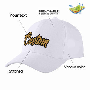 Conception personnalisée de casquette de baseball de sport à avant-toit incurvé blanc vieux or-noir pour hommes/femmes/jeunes