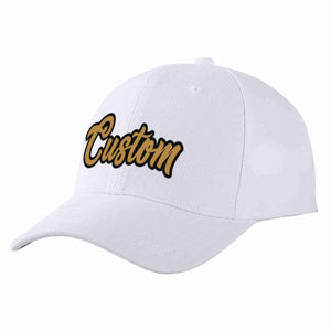 Conception personnalisée de casquette de baseball de sport à avant-toit incurvé blanc vieux or-noir pour hommes/femmes/jeunes