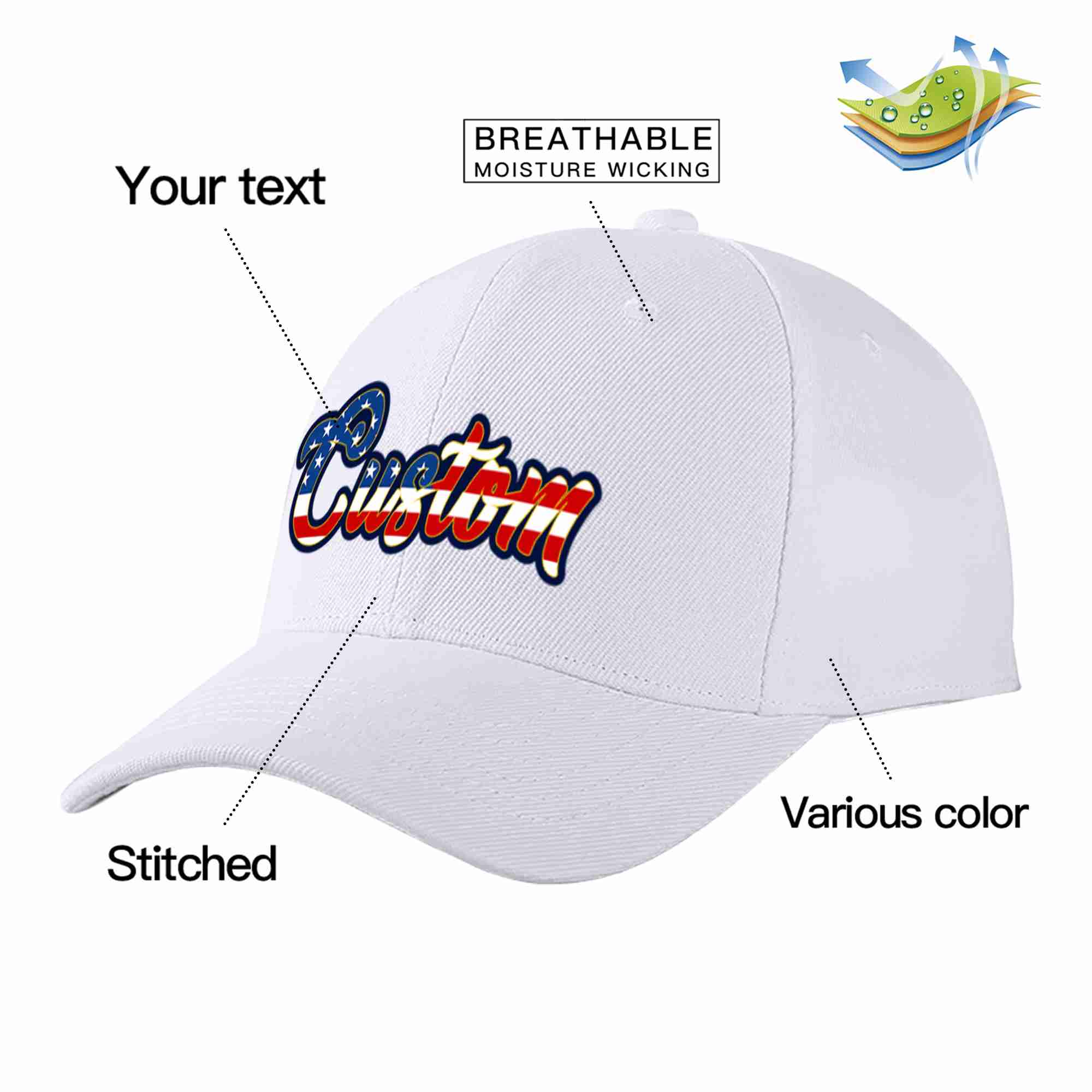 Casquette de baseball de sport avec avant-toit incurvé blanc et personnalisé, drapeau américain Vintage, doré, Design pour hommes/femmes/jeunes