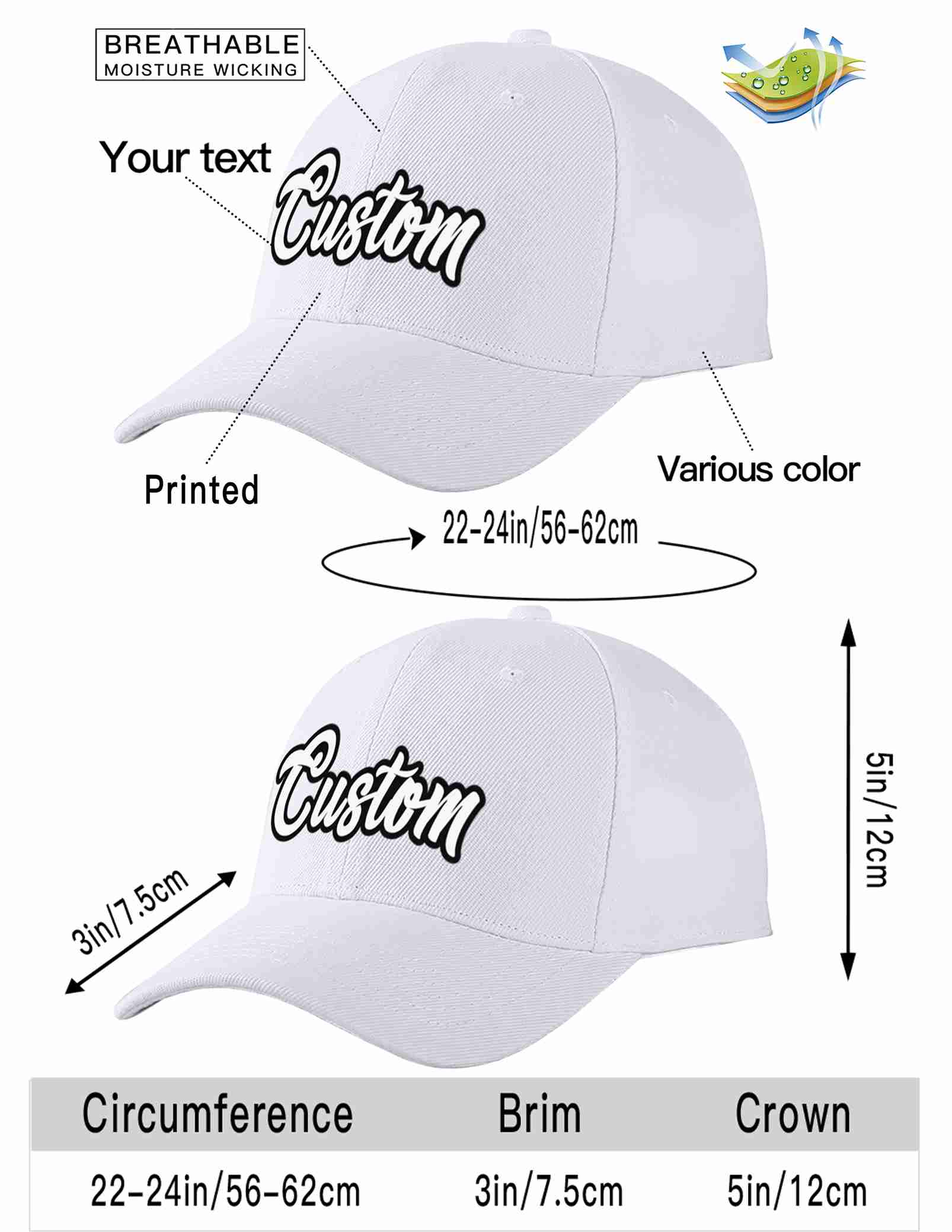 Custom White White-Black Curved Eaves Sport Baseball Cap Design for Men/Women/Youth