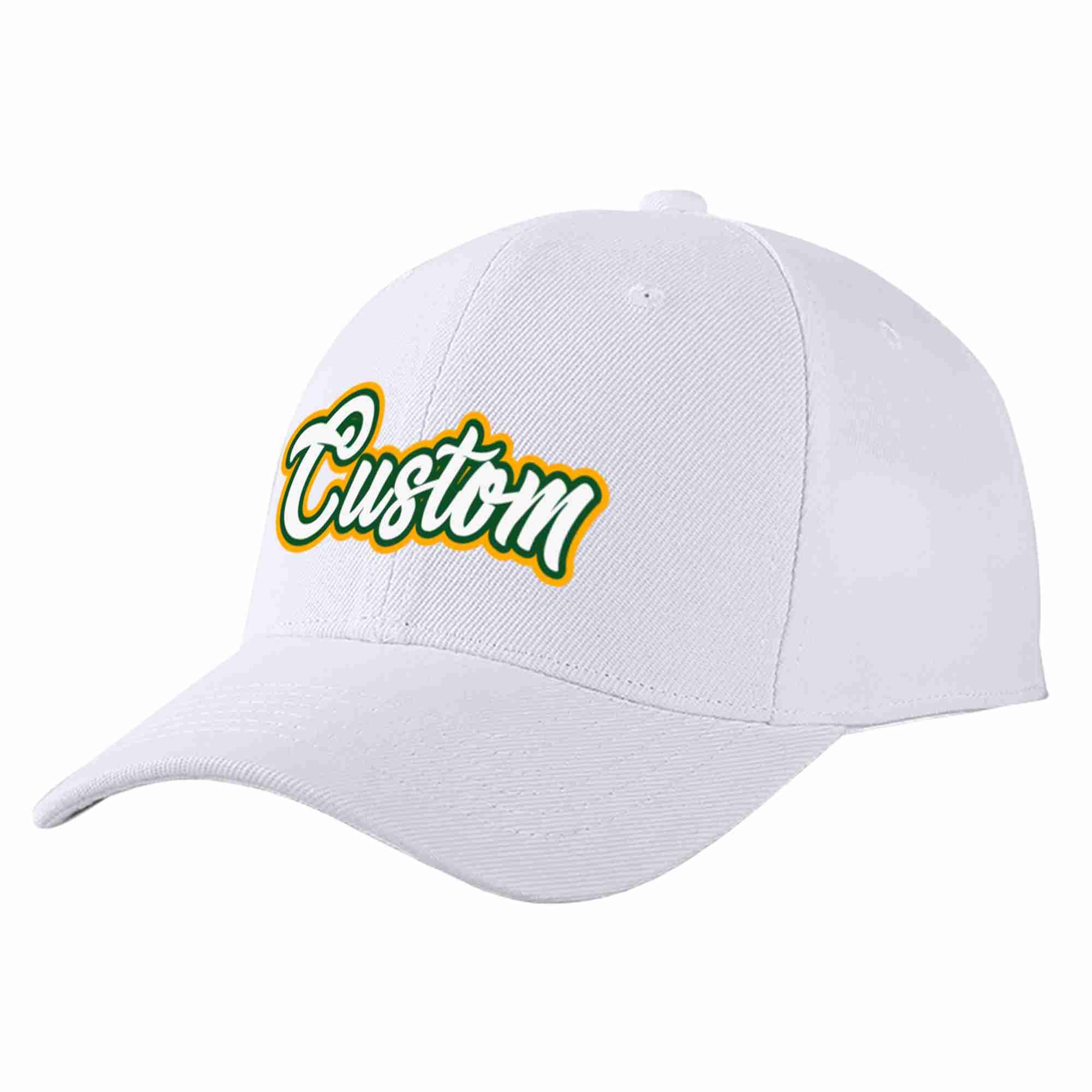 Conception personnalisée de casquette de baseball de sport incurvée blanc-vert Kelly pour hommes/femmes/jeunes