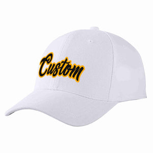 Conception personnalisée de casquette de baseball de sport incurvée blanc noir-jaune pour hommes/femmes/jeunes