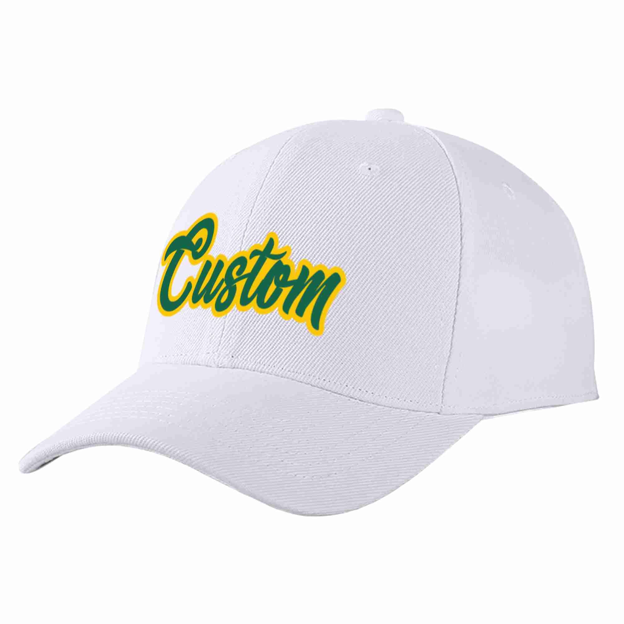 Custom White Kelly Green-Yellow Curved Eaves Sport Baseball Cap Design for Men/Women/Youth