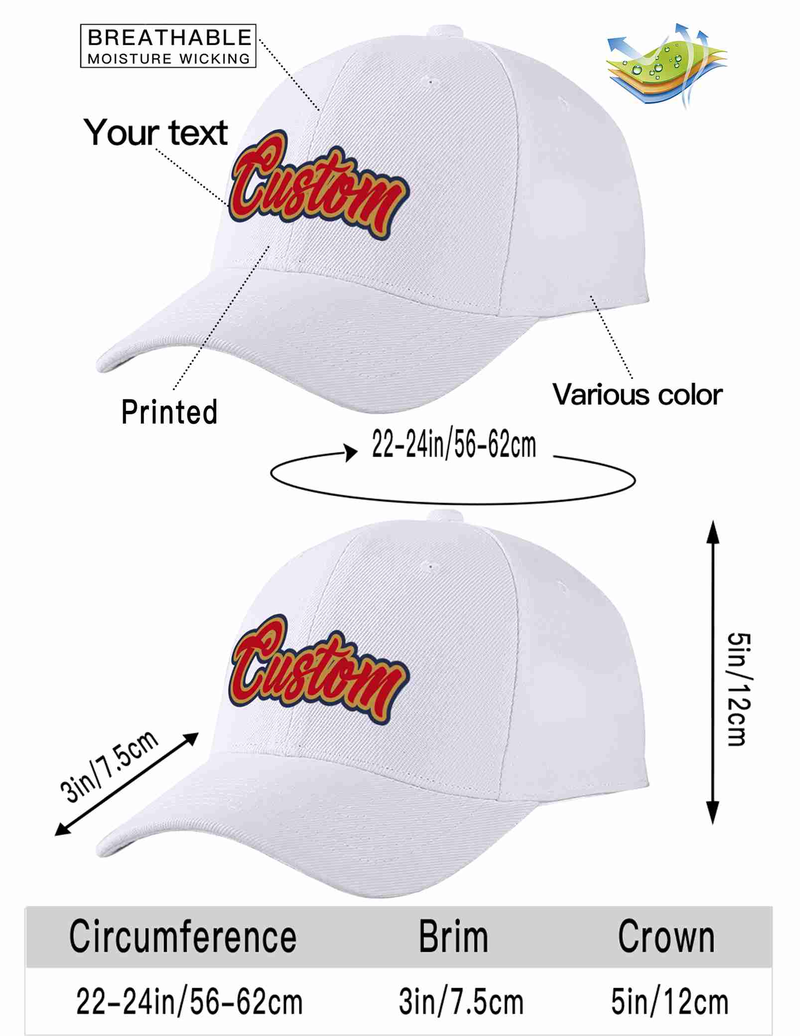 Custom White Red-Old Gold Curved Eaves Sport Baseball Cap Design for Men/Women/Youth