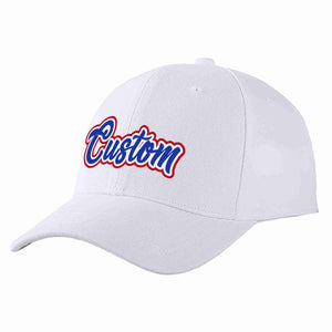 Conception personnalisée de casquette de baseball de sport incurvée blanc royal-blanc pour hommes/femmes/jeunes