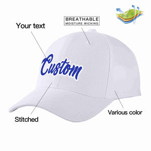 Conception personnalisée de casquette de baseball de sport incurvée blanc royal-blanc pour hommes/femmes/jeunes