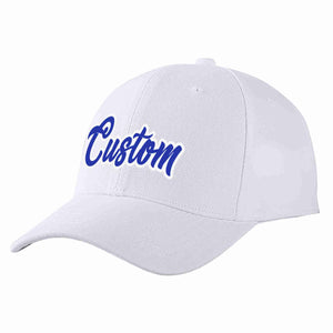 Conception personnalisée de casquette de baseball de sport incurvée blanc royal-blanc pour hommes/femmes/jeunes