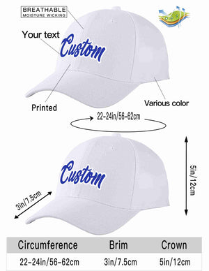 Conception personnalisée de casquette de baseball de sport incurvée blanc royal-blanc pour hommes/femmes/jeunes