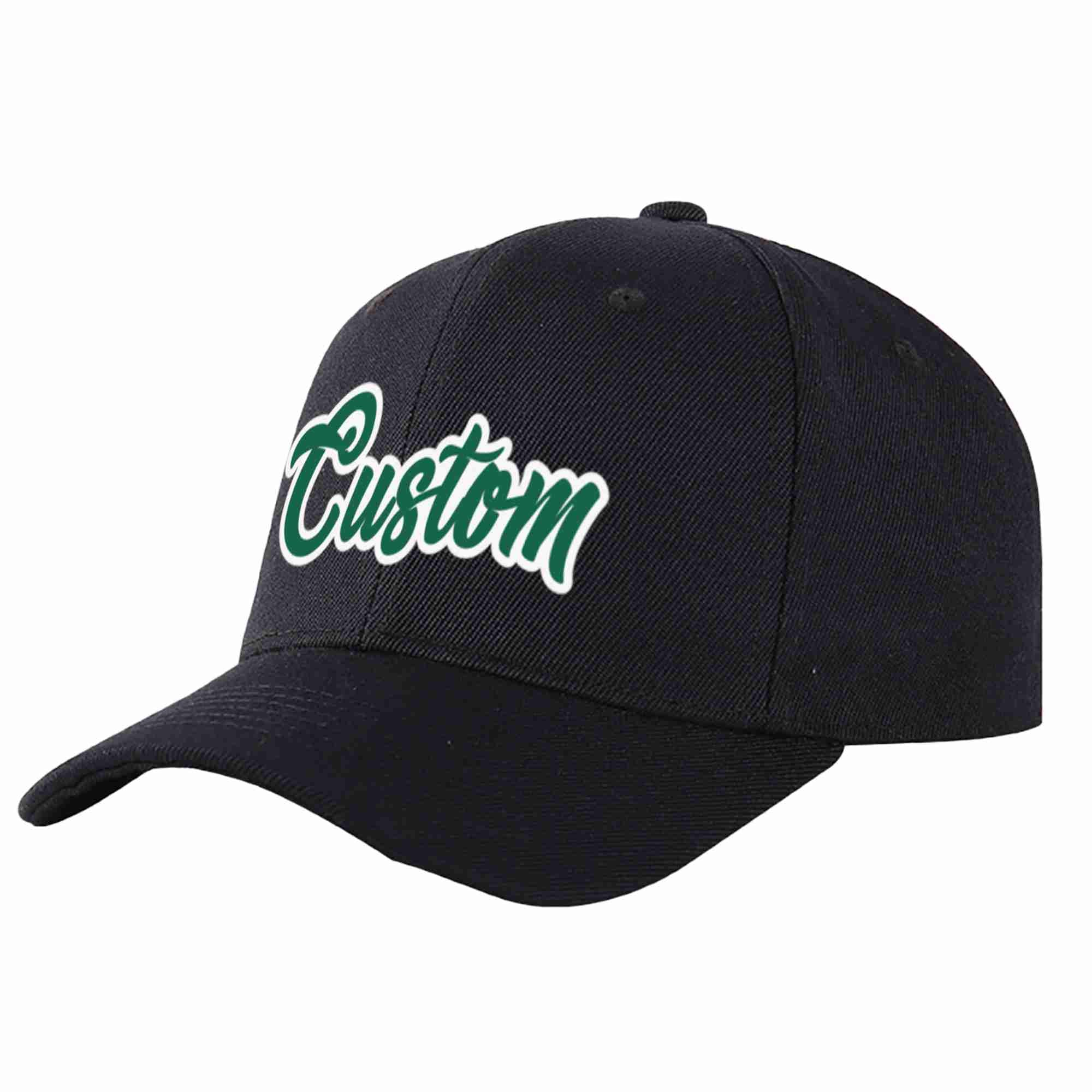 Custom Black Kelly Green-White Curved Eaves Sport Baseball Cap Design for Men/Women/Youth