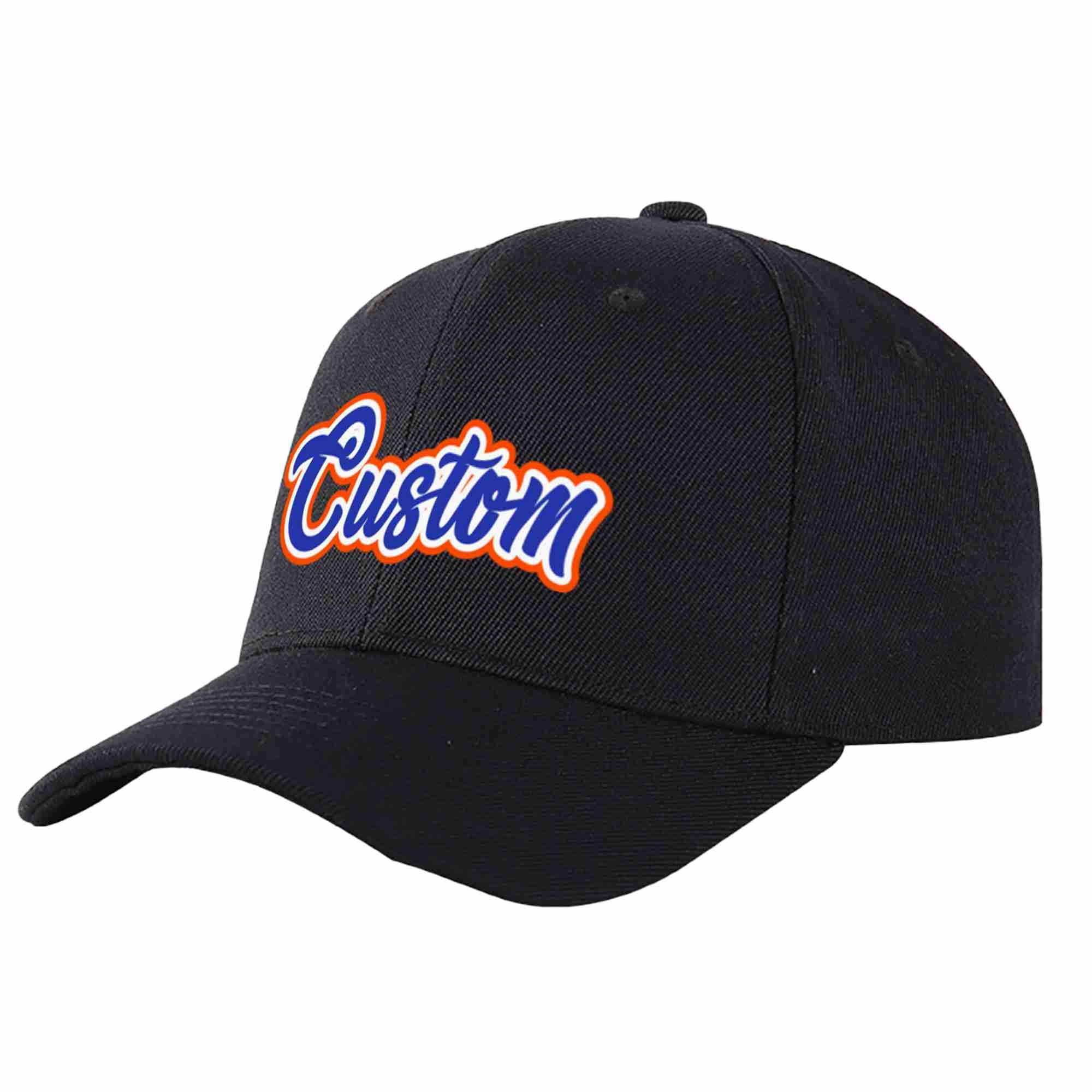 Conception personnalisée de casquette de baseball de sport incurvée noir royal-blanc pour hommes/femmes/jeunes