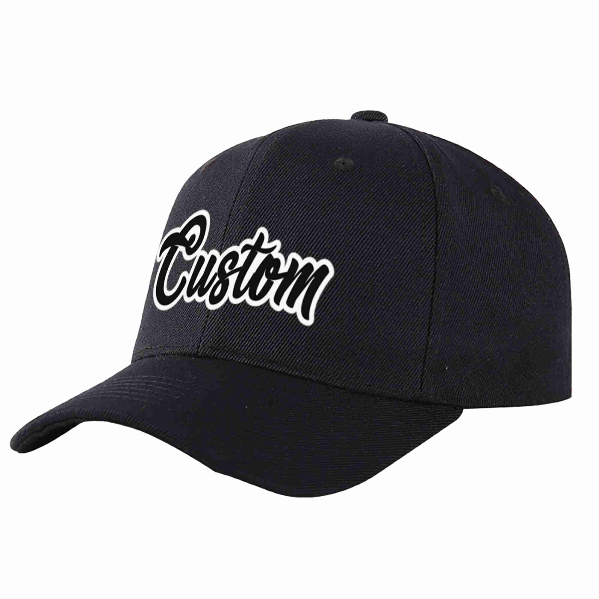 Conception personnalisée de casquette de baseball de sport incurvée noir noir-blanc pour hommes/femmes/jeunes