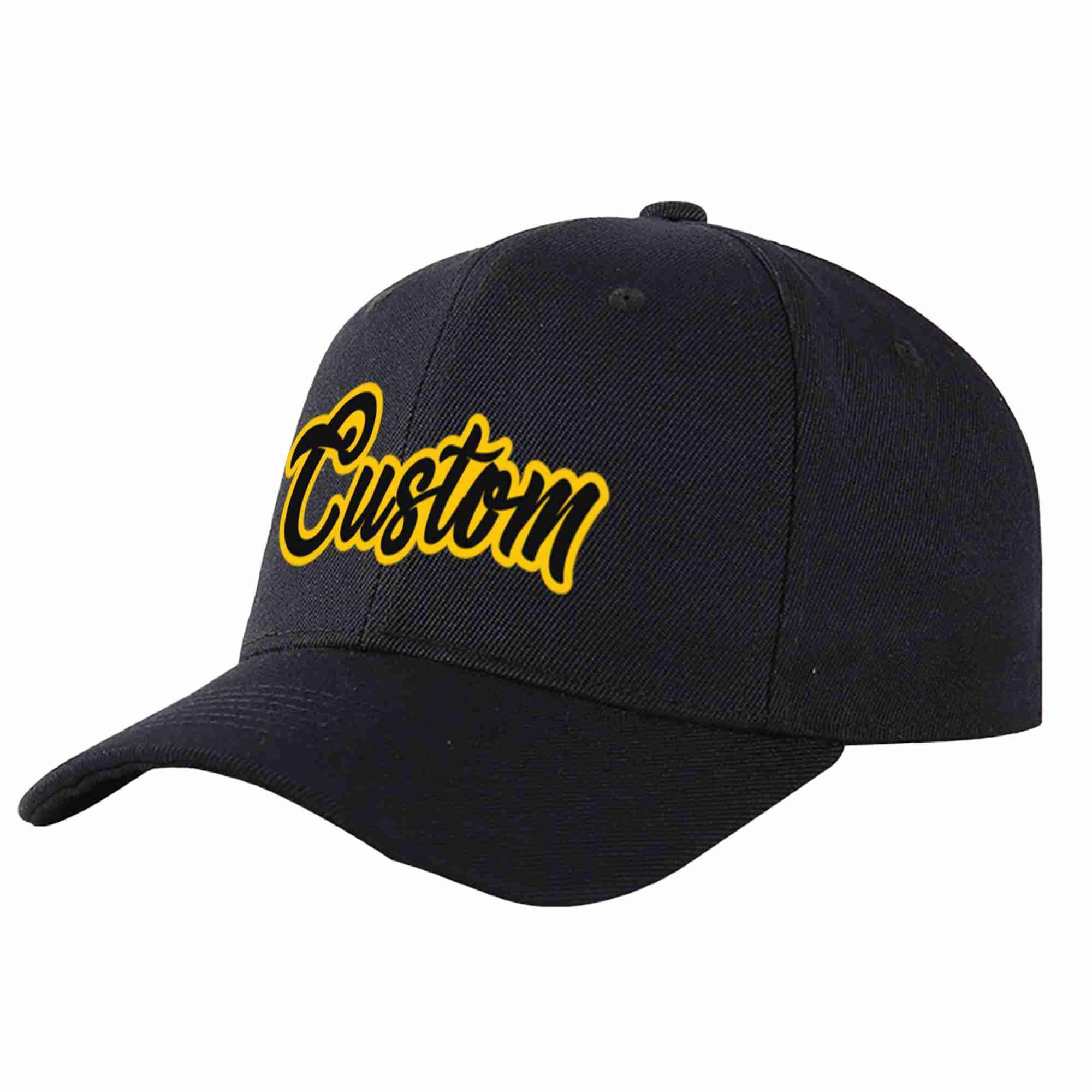 Conception personnalisée de casquette de baseball de sport incurvée noir-or noir pour hommes/femmes/jeunes