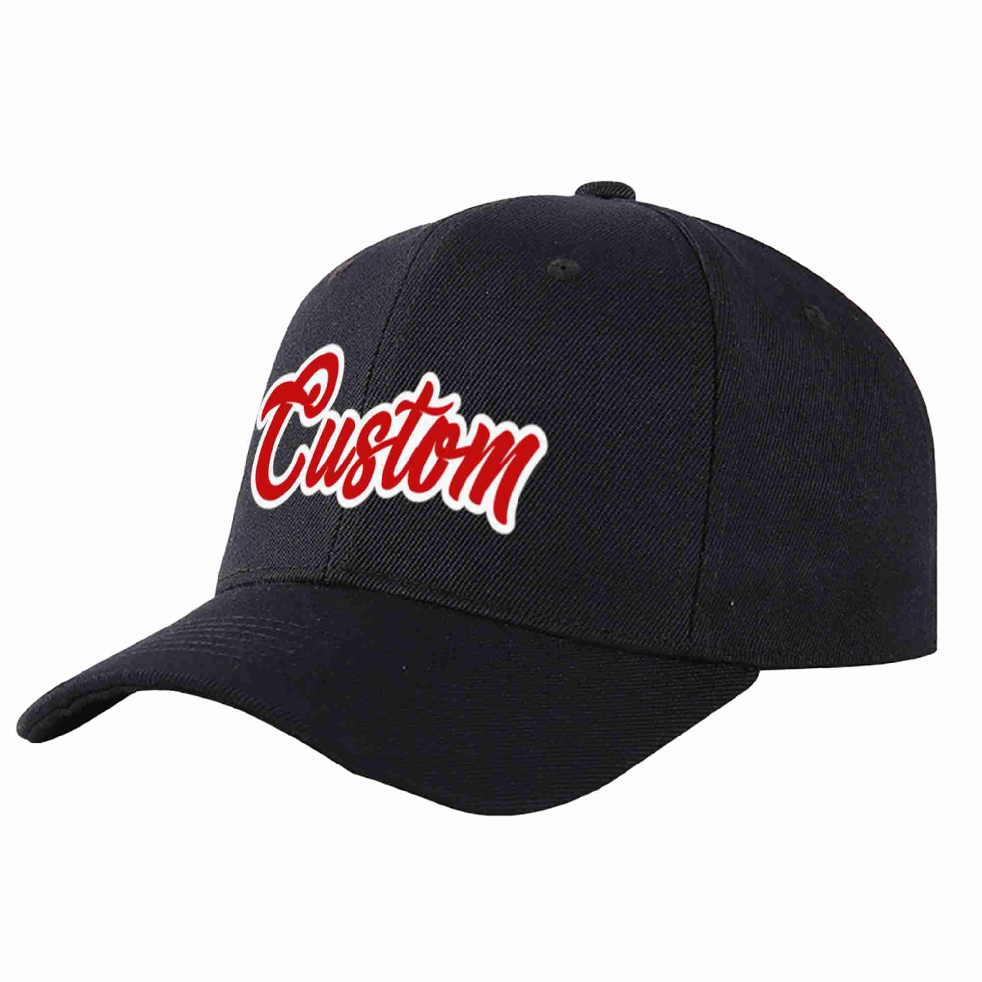 Custom Black Red-White Curved Eaves Sport Baseball Cap Design for Men/Women/Youth