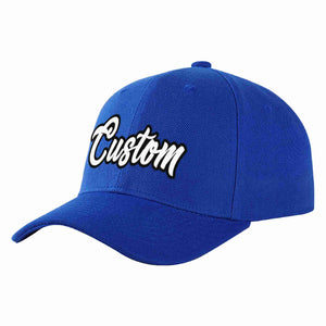 Conception personnalisée de casquette de baseball de sport incurvée Eaves blanc-noir royal pour hommes/femmes/jeunes