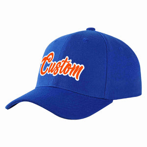 Conception personnalisée de casquette de baseball de sport incurvée orange-blanc royal pour hommes/femmes/jeunes