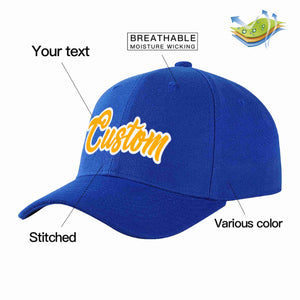 Conception personnalisée de casquette de baseball de sport incurvée jaune-blanc royal pour hommes/femmes/jeunes