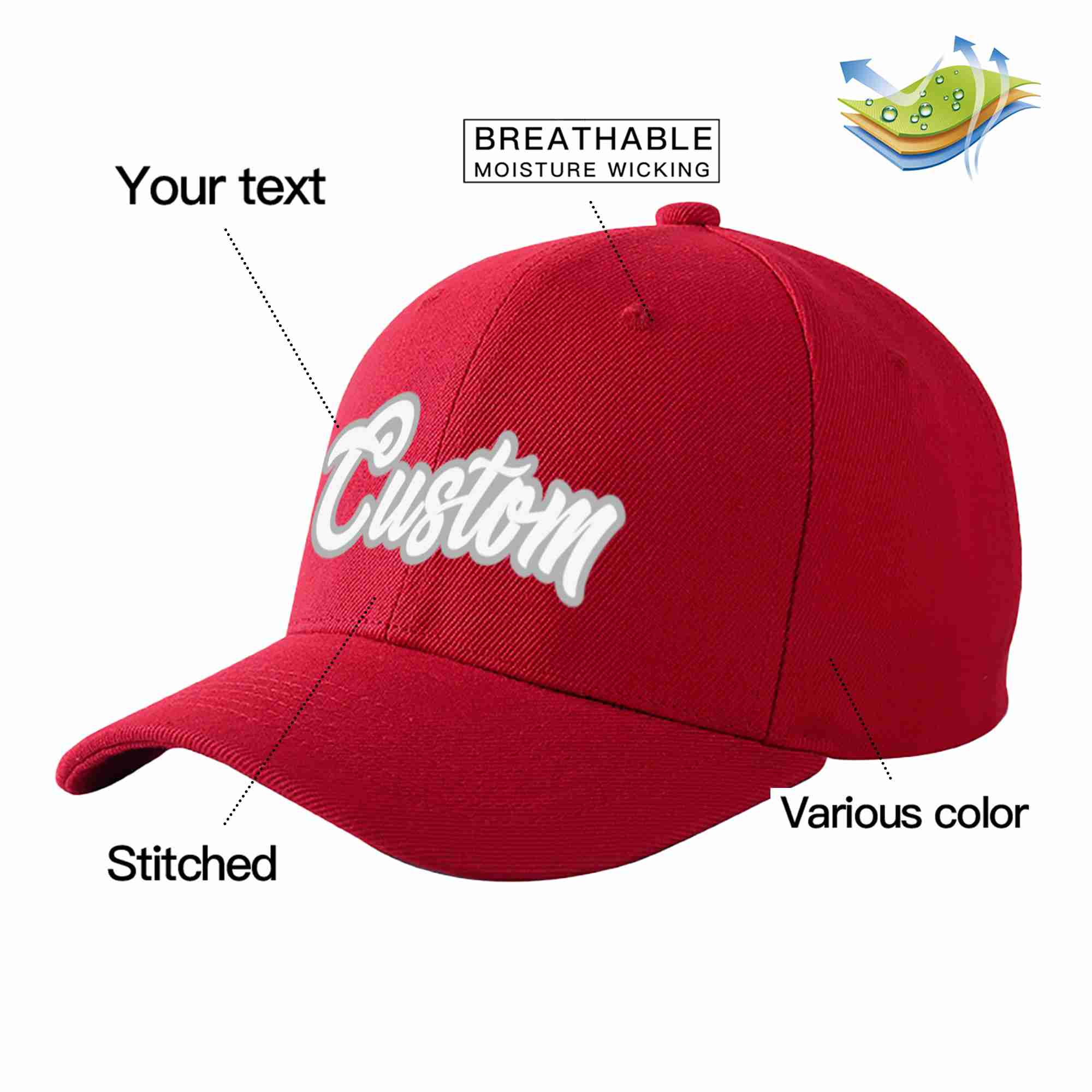 Custom Red White-Gray Curved Eaves Sport Baseball Cap Design for Men/Women/Youth