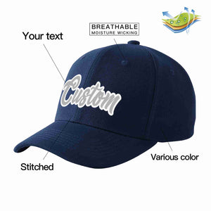 Conception personnalisée de casquette de baseball de sport incurvée gris-blanc marine pour hommes/femmes/jeunes