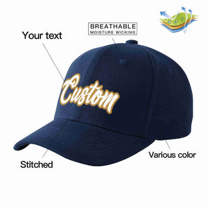 Custom Navy White-Old Gold Curved Eaves Sport Baseball Cap Design for Men/Women/Youth