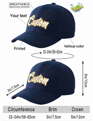 Custom Navy White-Old Gold Curved Eaves Sport Baseball Cap Design for Men/Women/Youth