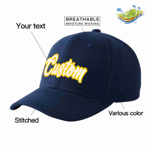 Custom Navy White-Gold Curved Eaves Sport Baseball Cap Design for Men/Women/Youth