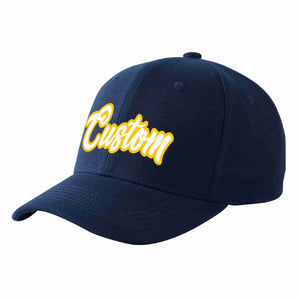 Custom Navy White-Gold Curved Eaves Sport Baseball Cap Design for Men/Women/Youth