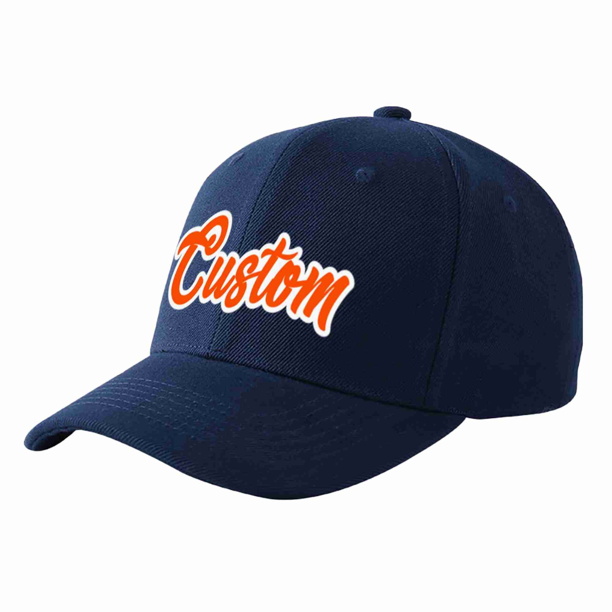 Conception personnalisée de casquette de baseball de sport incurvée orange-blanc marine pour hommes/femmes/jeunes