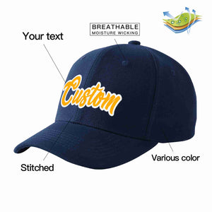 Custom Navy Yellow-White Curved Eaves Sport Baseball Cap Design for Men/Women/Youth