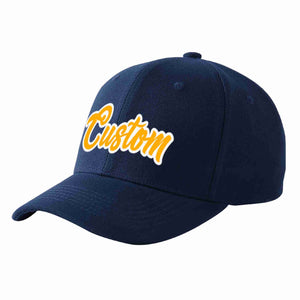 Custom Navy Yellow-White Curved Eaves Sport Baseball Cap Design for Men/Women/Youth