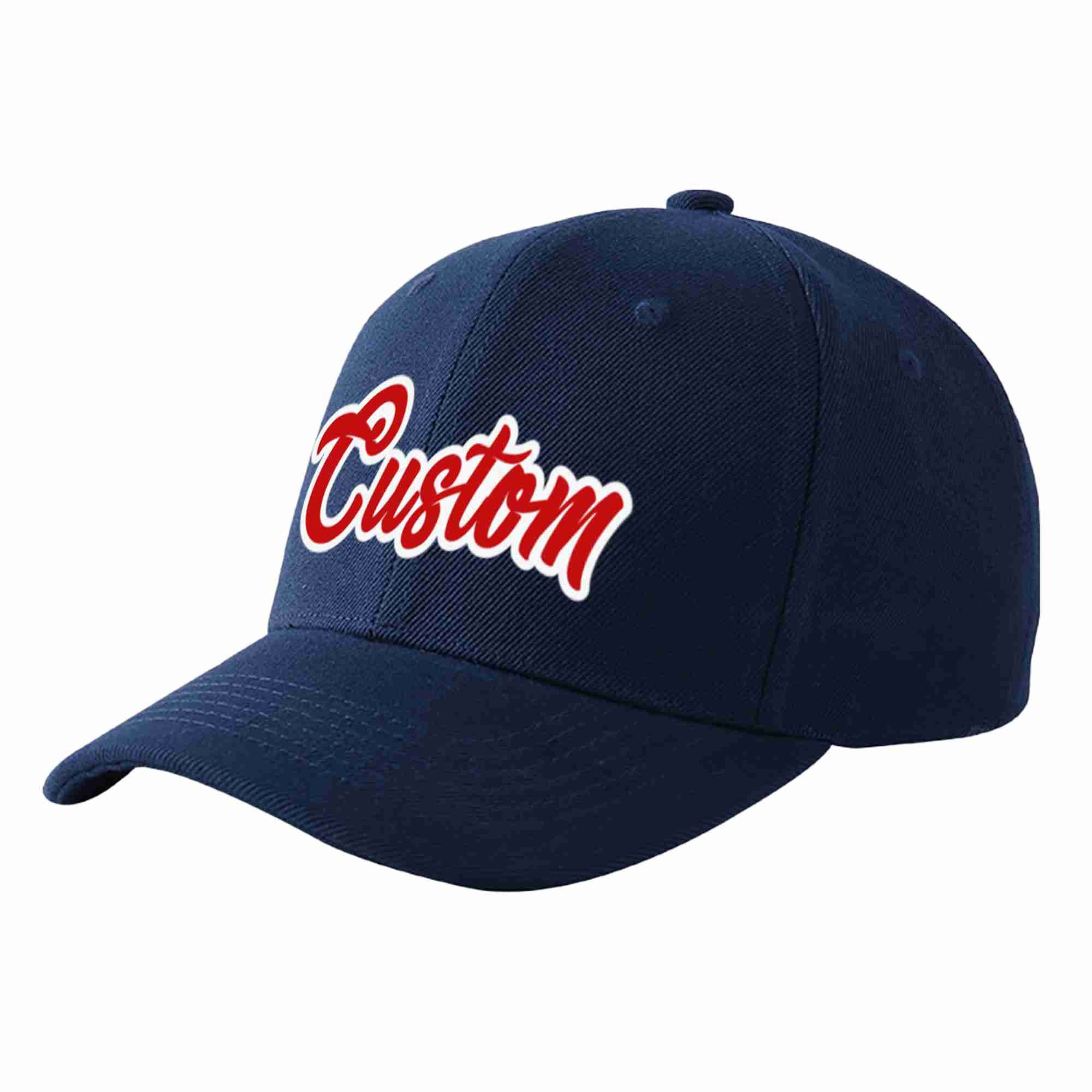 Custom Navy Red-White Curved Eaves Sport Baseball Cap Design for Men/Women/Youth