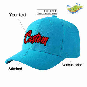 Custom Aqua Red-Black Curved Eaves Sport Baseball Cap Design for Men/Women/Youth