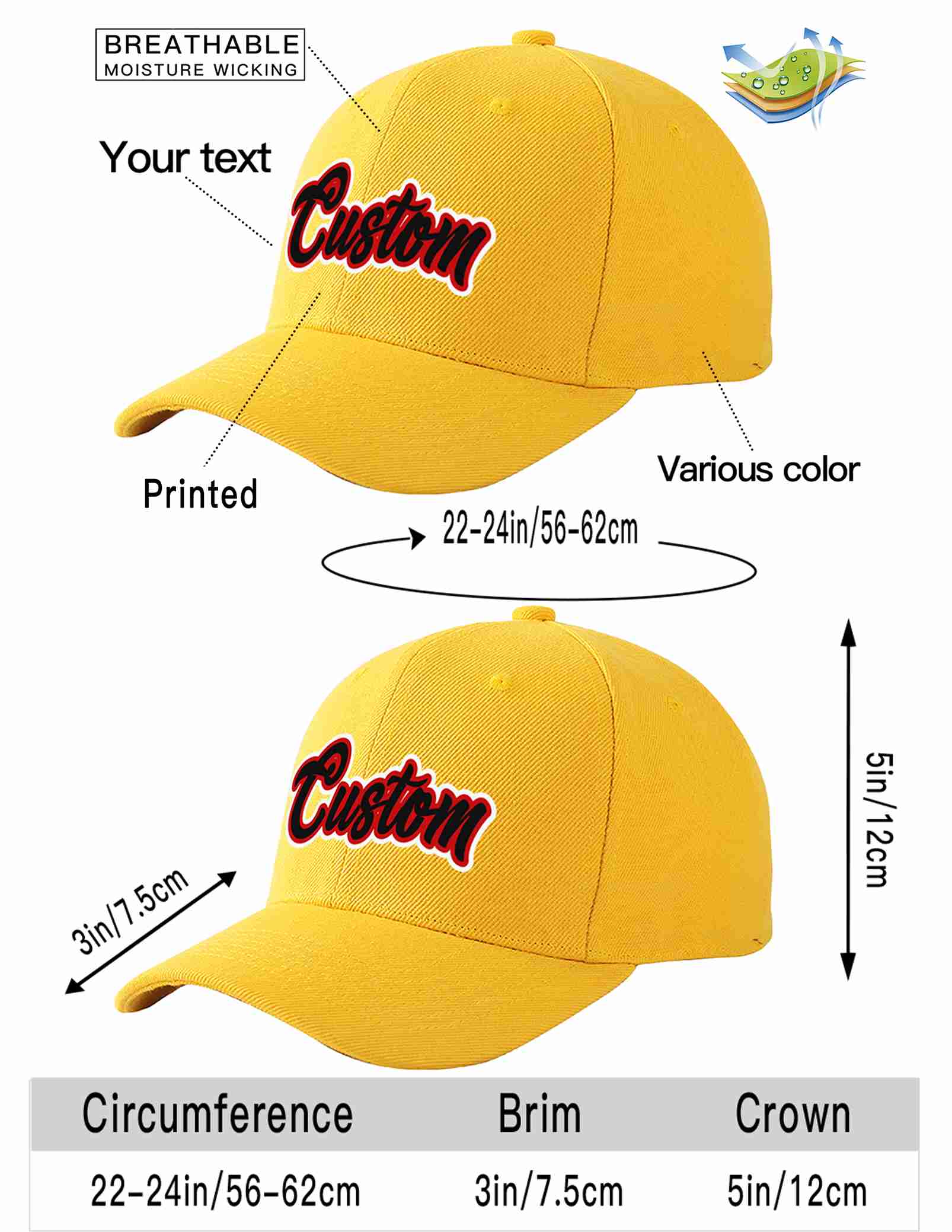 Custom Gold Black-Red Curved Eaves Sport Baseball Cap Design for Men/Women/Youth